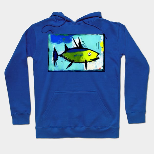 Colorful Tropical Fish Painting in Blue and Yellow Hoodie by Walter WhatsHisFace